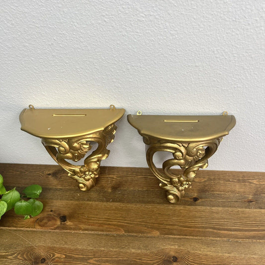 Vintage 1970s Syroco Wall Shelf Set of 2 Gold Hollywood Regency USA 3507