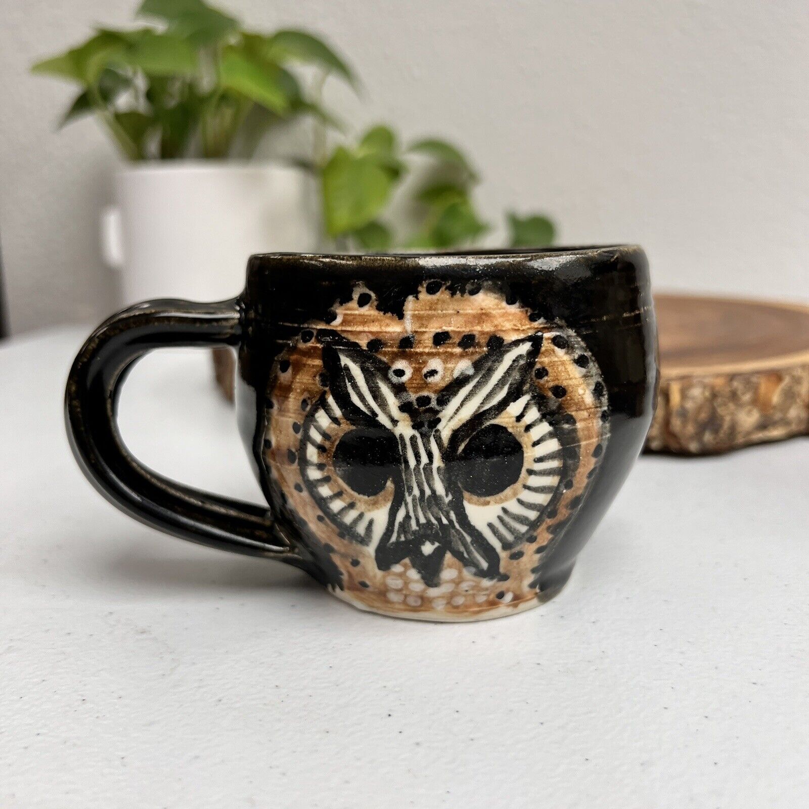 Vintage Handmade Art Pottery Mug Artist Signed Owls Coffee Cup