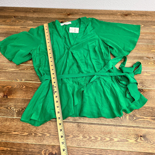 LOFT Petites Women's Green Short Sleeve Blouse Top Size Mp