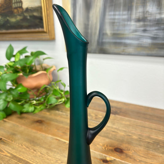 Rare Vintage Empoli Swung Vase Glass Decanter Italy 1960s in Matte Emerald Green