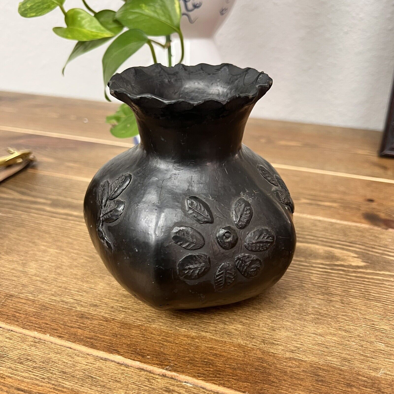 Vintage Doña Rosa Black Pottery Barro Negro Glazed Vase