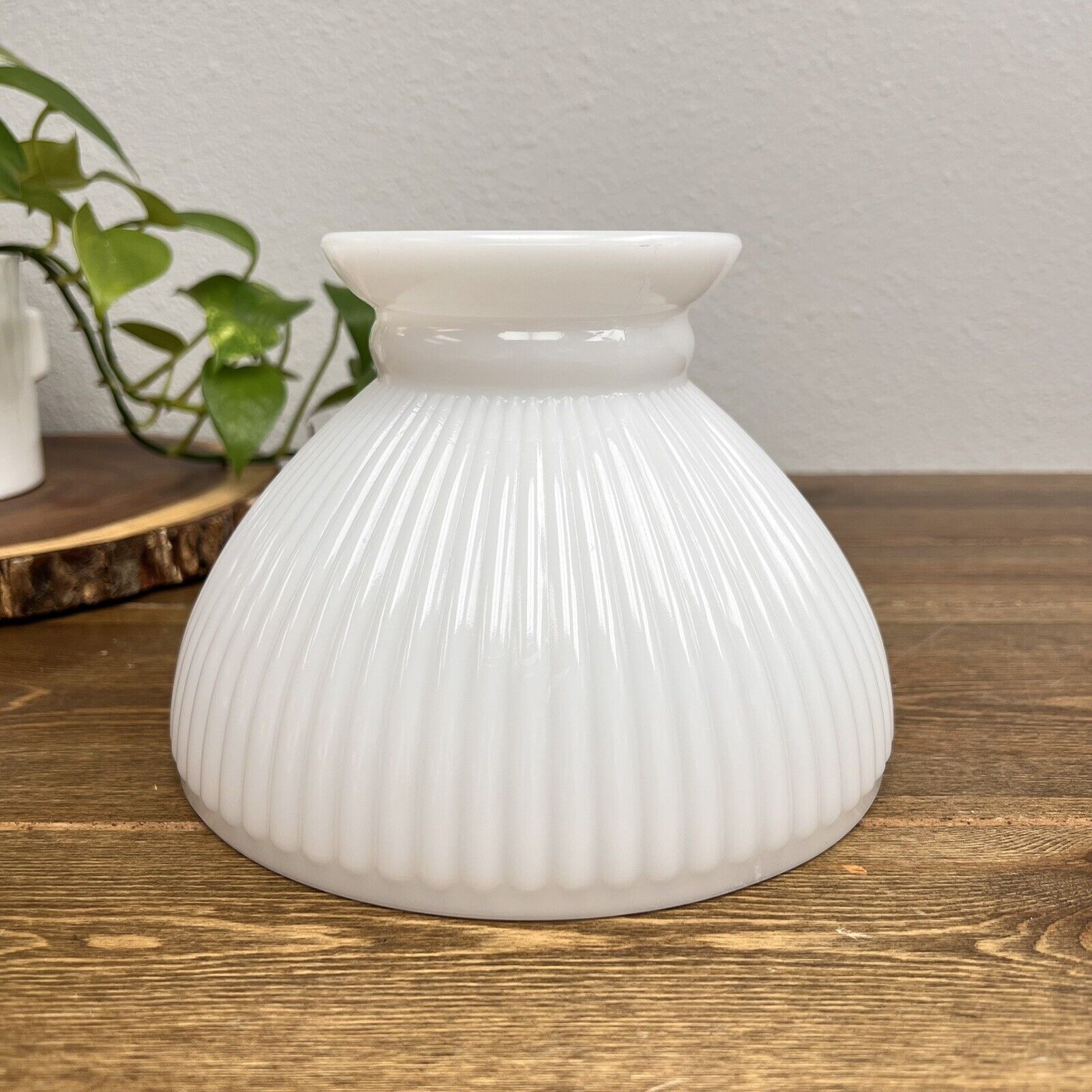 Vintage White Ribbed Milk Glass Student Lamp Shade Hurricane Oil