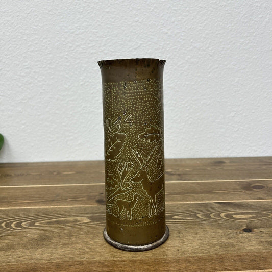 Rare Vintage World War One Trench Art Engraved France 1914-1918 Flowers Shell