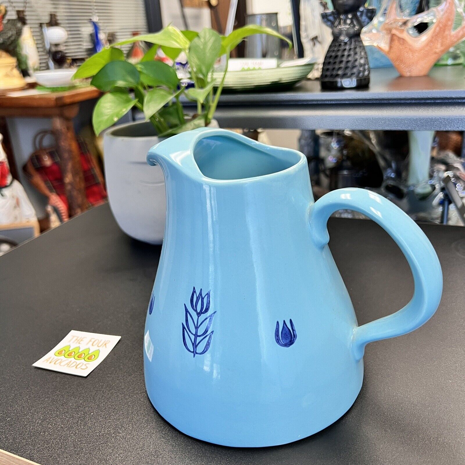 Cronin Vintage Blue Tulip Pitcher With Ice Lip USA