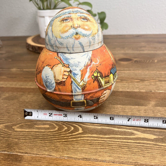 Vintage 1980 Christmas Santa Claus Pipe Roly Poly Bristol Ware Tobacco Tin