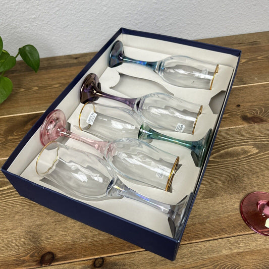 CRISTAL 3A Multicolored Cordial Wine Glasses  MADE IN ITALY - NIB Set of 6