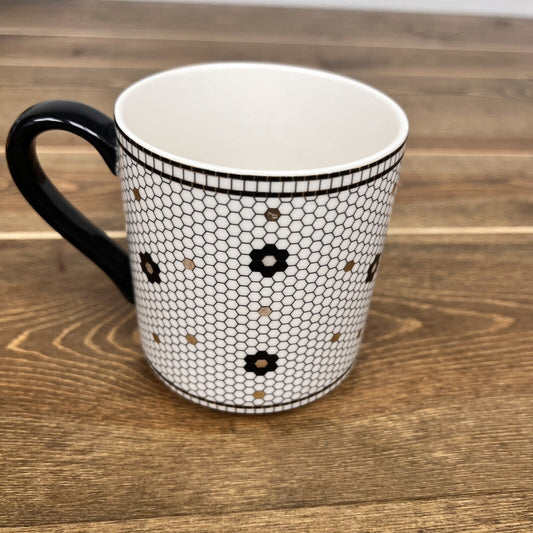 Anthropologie Margot Mug Mosaic Tile Monogram 15 fl oz Cup Gold Black Letter J