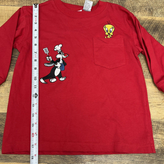 VINTAGE Warner Bros Sweatshirt Youth XS Red Looney Tunes Sylvester & Tweety