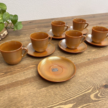 Vintage NEW Arcopal France Set of 6 Cup & Saucer Volcan Rustic Brown