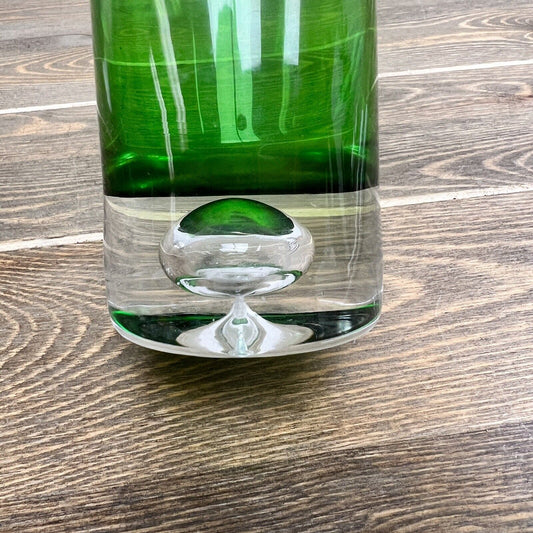 Beautiful Green Bottle With Stopper 10 inches Tall