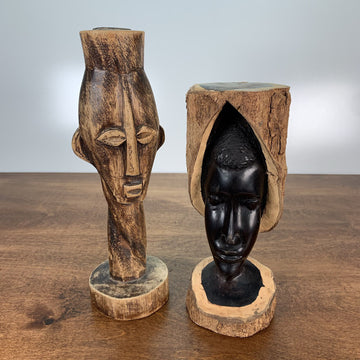 Set of 2 Handmade Ghana African Wooden Statue Figures Rare Home Decor