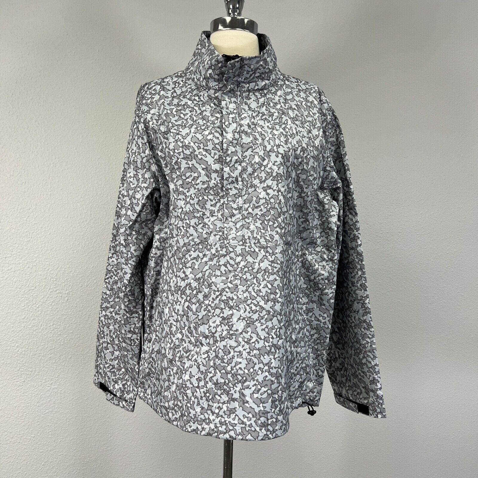 $165 DKNY white grey snow camo 1/2 zip popover windbreaker jacket L mens NEW