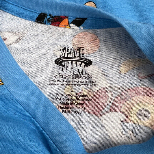 Space Jam A New Legacy T Shirt Men's Large Blue Bugs Bunny Tune Squad All Over