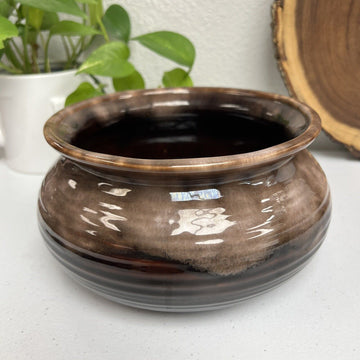 Vintage Signed Brown Ombre Drip Glaze Pottery  Pot Signed 1981