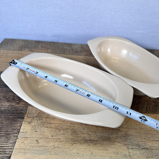 2 Vintage US Prolon Ware Oval Handle Serving Bowl Melamine Beige 9946 Heavy Duty