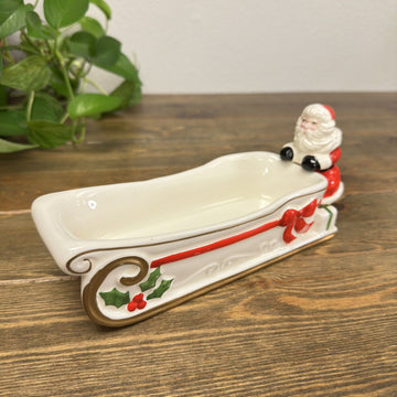 Vintage Christmas Ceramic Santa Sleigh Cracker Cheese Serving Dish 1950’s Japan