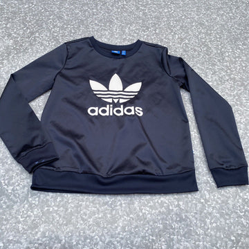 ADIDAS ORIGINALS Women’s Satin Trefoil Logo Sweatshirt Size Small Navy Blue