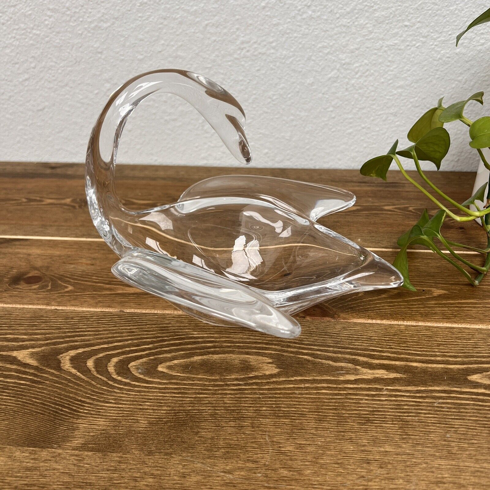 Vintage Cofrac Art Verrier or Glass Art Swan Crystal Bowl Made In France