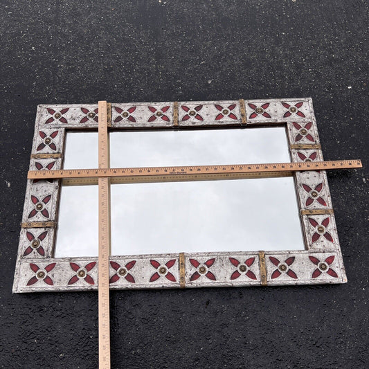 Mexican Brass Pewter Enameled Mirror