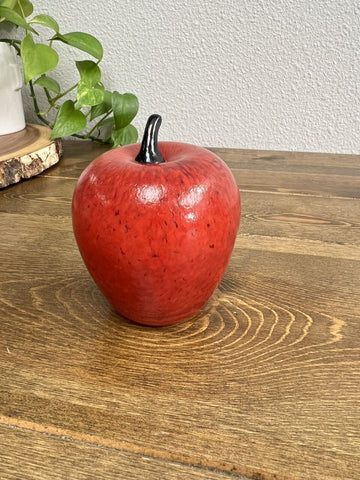 Vintage Handmade Art Glass Apple Sculpture Artist Signed 1990s