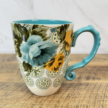 Pioneer Woman Jumbo Latte Coffee Rose Shadow Floral Blue Stoneware Mug 24oz Cup