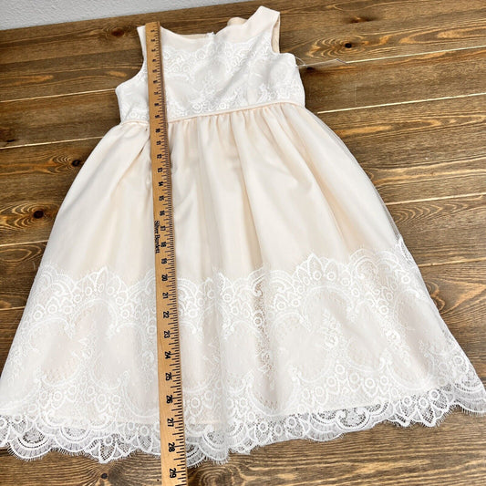 David's Bridal lace accented Flower Girl Dress Size 8 Ivory Champagne