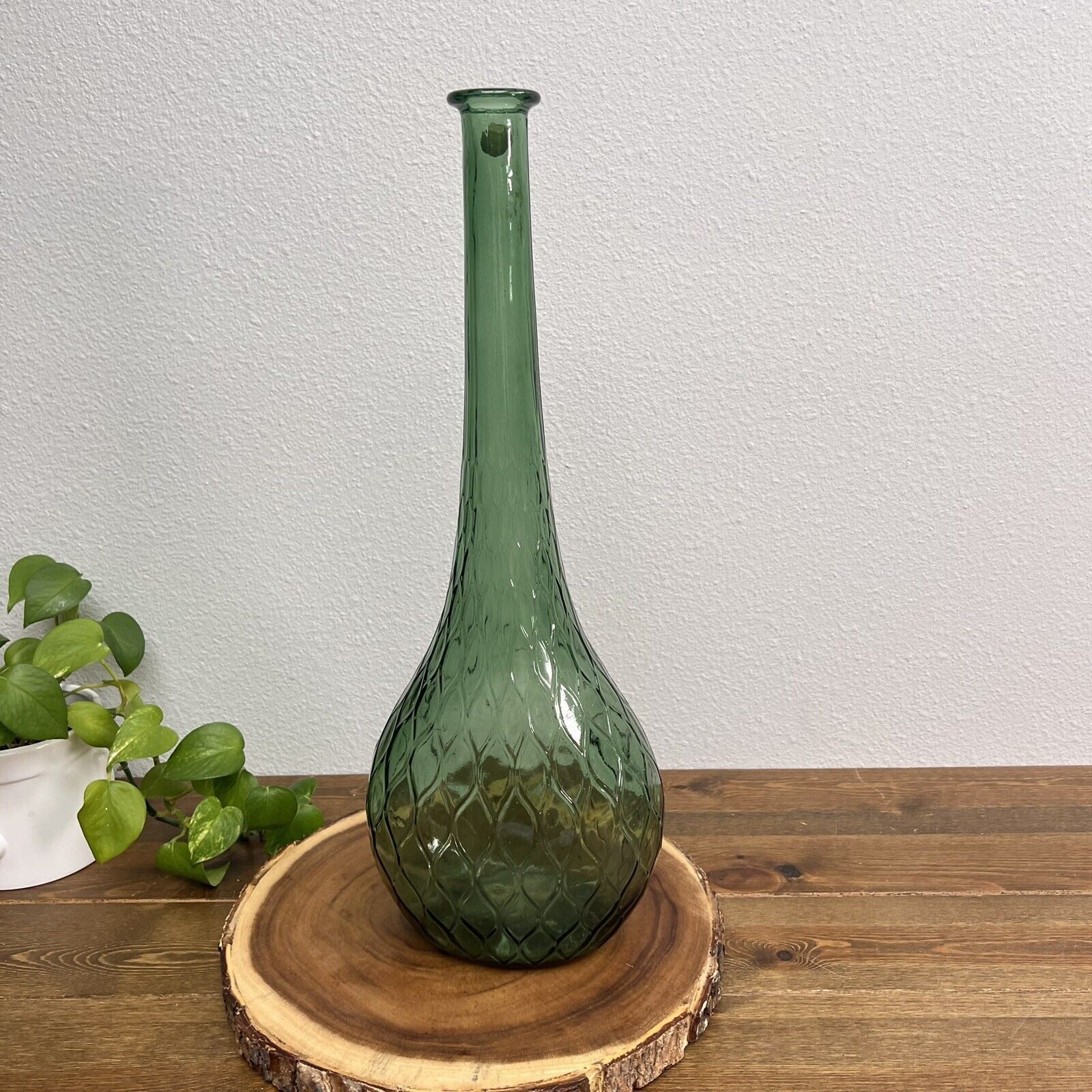 MCM GUILDCRAFT ITALY Green Glass Genie Bottle Decanter No Stopper