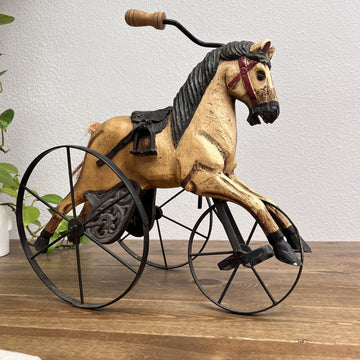 Vintage Wooden Horse Tricycle Toy Hand Carved Antique Folk Style