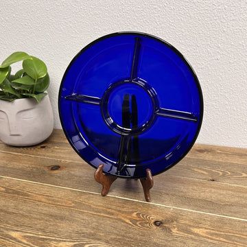 Cobalt Blue Round Divided Relish Server Dish