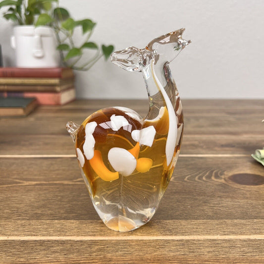 Blown Glass Paperweight Deer Amber White Spots No Label Set Of 2