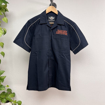 Harley-Davidson Mechanic Biker Blue Embroidered Logo Button Up Shirt Men's Small