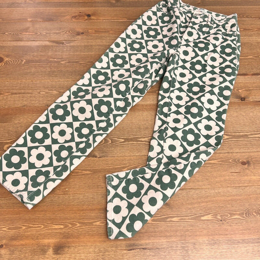 Pacsun Womens Jeans Green Love Daisy Size 23 High Rise Straight Button Fly