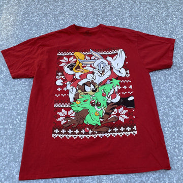 Warner Bros Looney Tunes Bugs Bunny Daffy Duck Taz Christmas T-Shirt XL Red