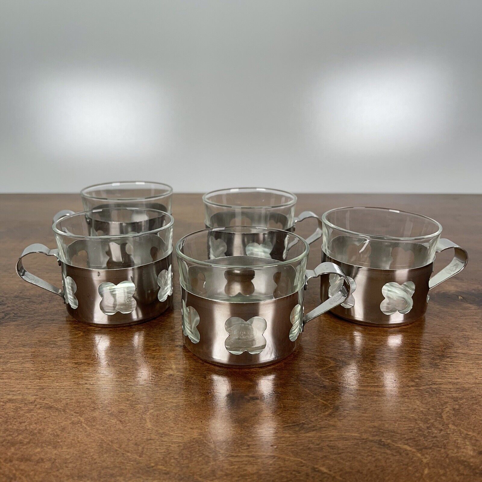 5 Vintage Duralex France Glass Mug w/ stainless Vase