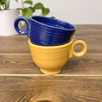 Vintage Fiesta Ware Ring Handle Coffee or Tea Cups Blue & Yellow Replacement