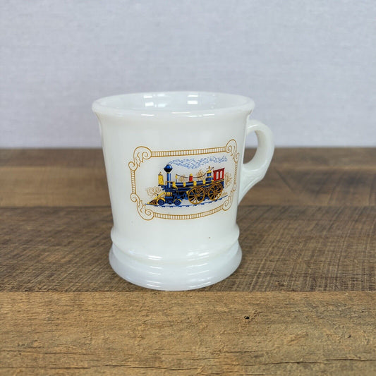 Vintage Avon Milk Glass Shaving Mug Cup Iron Horse Railroad Train Locomotive