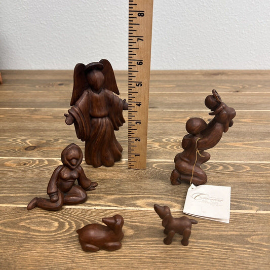 1999 House Of Lloyd Abstract Nativity Set of 5 Mary Christ Child Angel Animals