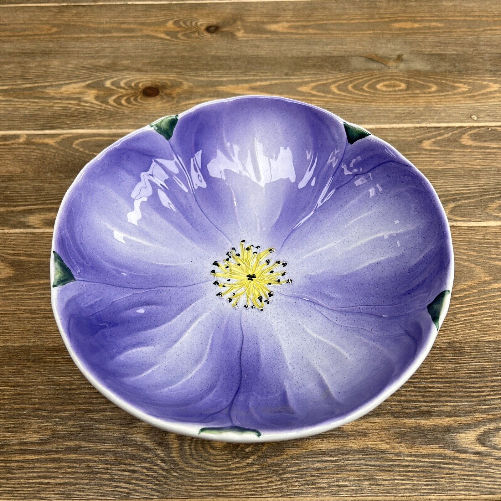 Intrada Ceramic Purple Flower Bowl Made In Italy