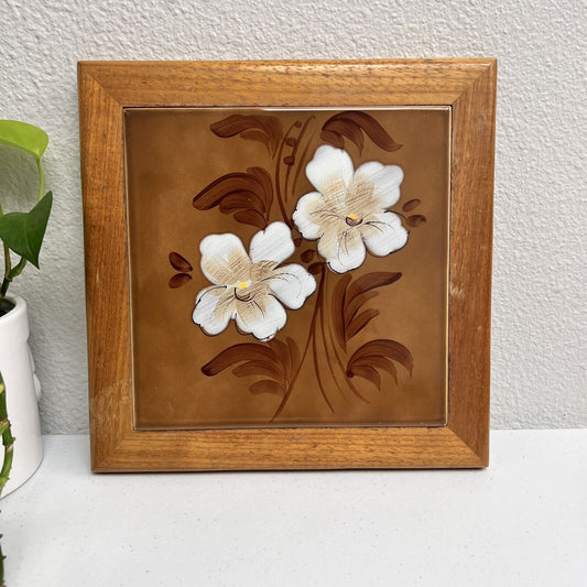 Vintage Woodcraft by DIRK KOA Wood Honolulu Hawaii Hanging Wall Art Floral Tile