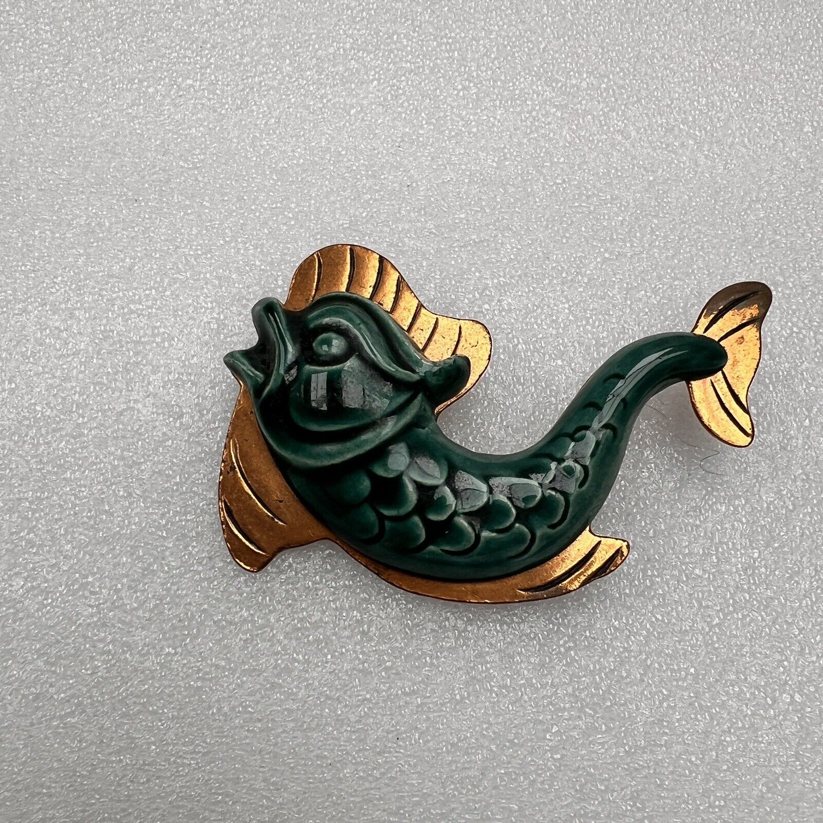 Fish Pin Ceramic & Copper Retro Vintage 1940s