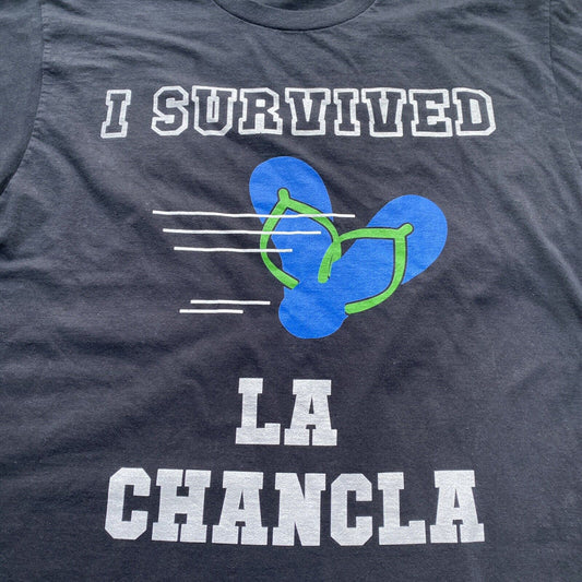 "I Survived La Chancla" Funny Humor Mexican Mom Latino T-Shirt Large