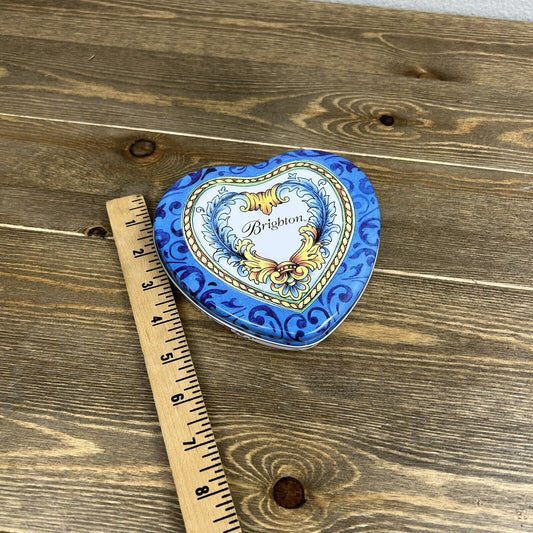 Brighton Blue White Heart Shaped Tin Trinket Box Paisley