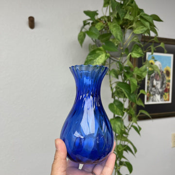 Vintage Cobalt Blue Vase Textured Scalloped Edge 6" PH Logo