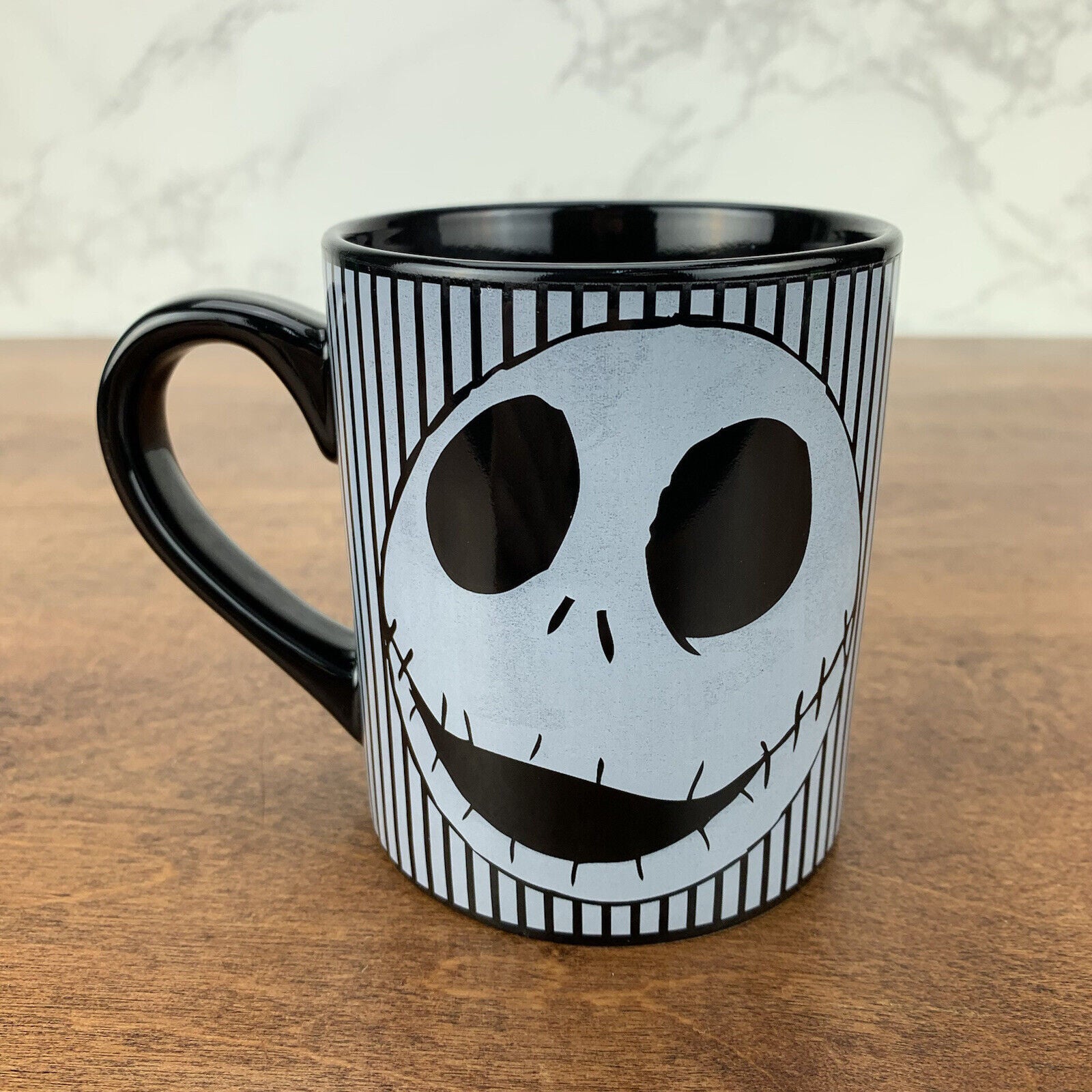 Disney NIGHTMARE BEFORE CHRISTMAS Mug Black/White Striped JACK SKELLINGTON 14 oz