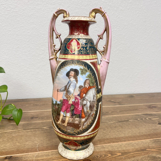 Antique 19th Century Royal Vienna Austrian Portrait Vase Victorian Decor 14"