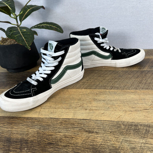 Vans Sk8-Hi Pro Mens Size 6.5 Black Alpine White Green Canvas Suede Skate Shoes