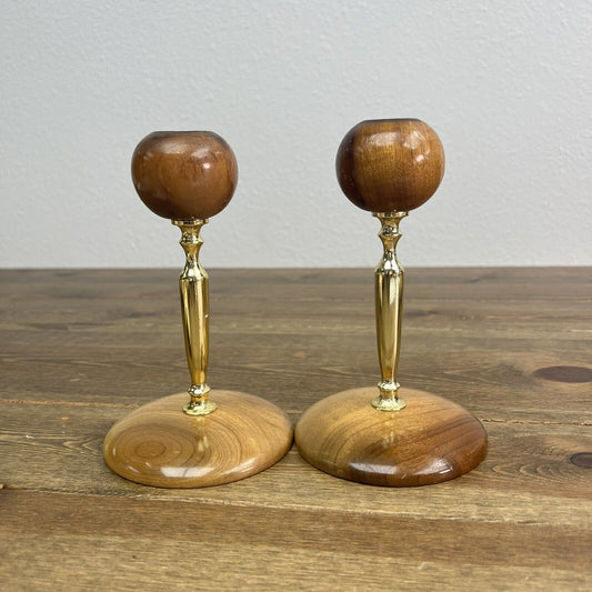 Vtg Oregon Myrtle Wood Candlesticks Pair MCM Style Candle Holders 2pc