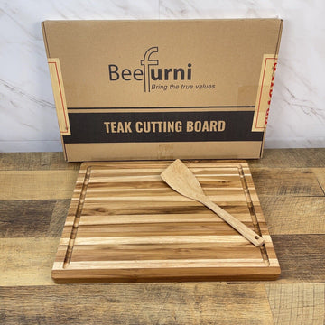 BEEFURNI Large Rectangular Real Teak Wood Cutting Board Carving 18” x 14” x 1”