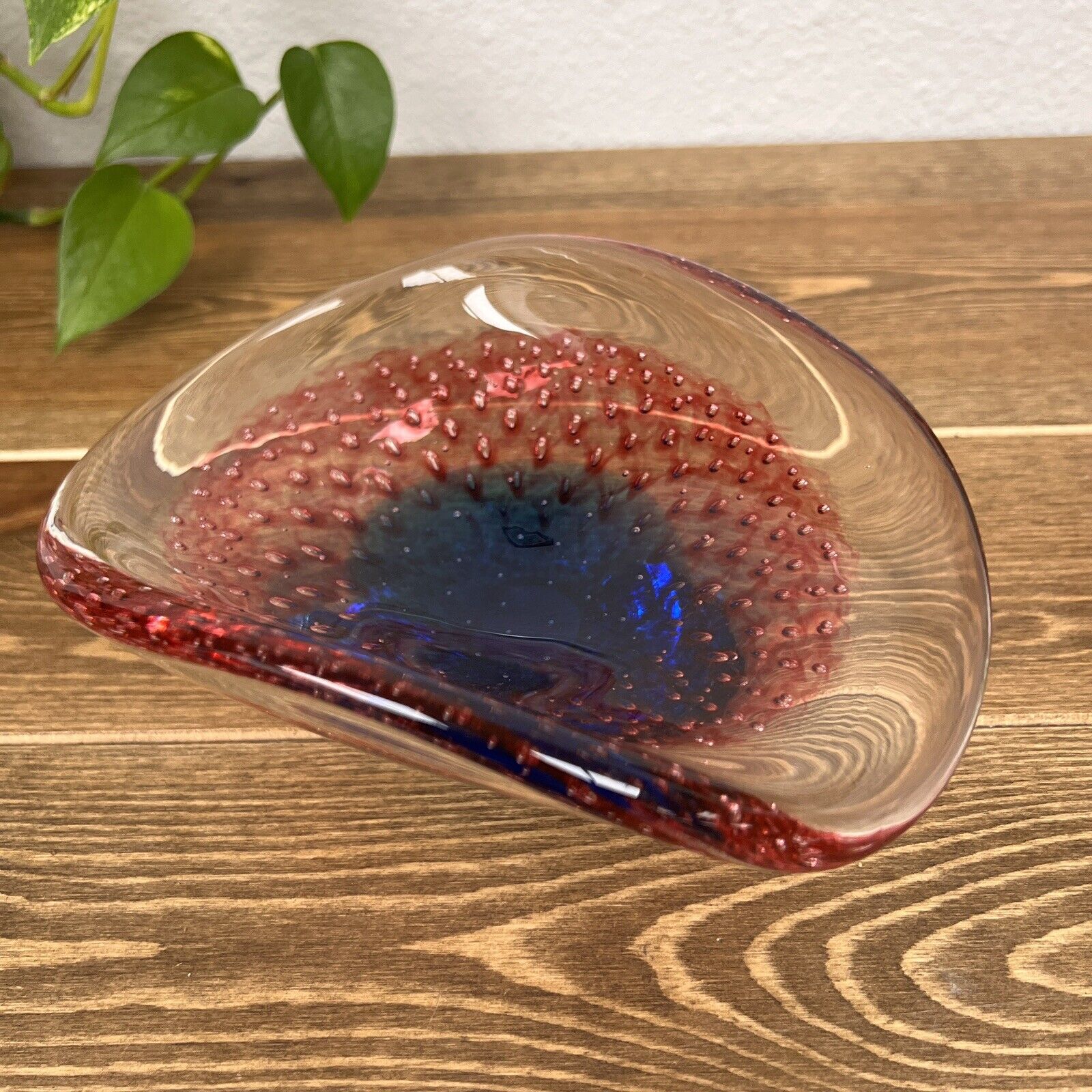 Bullicante Heavy Art Glass Abstract Bowl Dish Cobalt Blue, Red, Clear