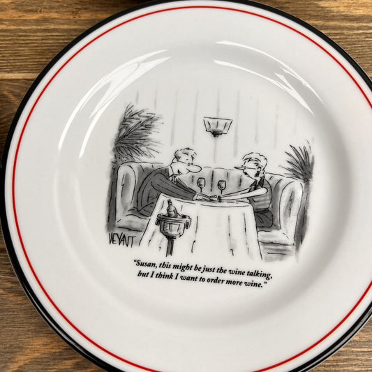 New Yorker Restoration Hardware Cartoon Wine & Cheese Salad Plates - 12 Plates